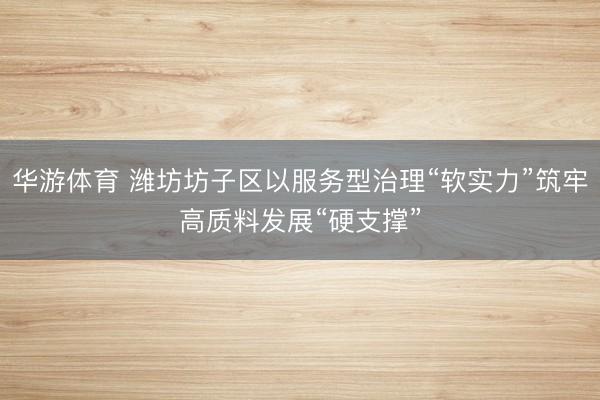 华游体育 潍坊坊子区以服务型治理“软实力”筑牢高质料发展“硬支撑”