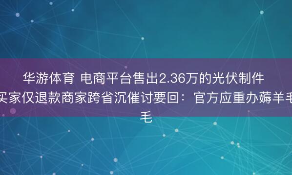华游体育 电商平台售出2.36万的光伏制件 买家仅退款商家跨省沉催讨要回:官方应重办薅羊毛