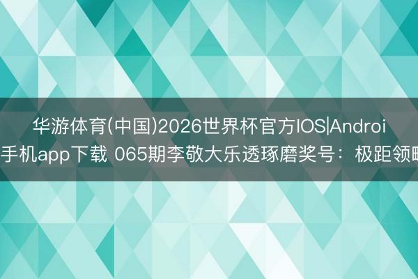 华游体育(中国)2026世界杯官方IOS|Android手机app下载 065期李敬大乐透琢磨奖号:极距领略