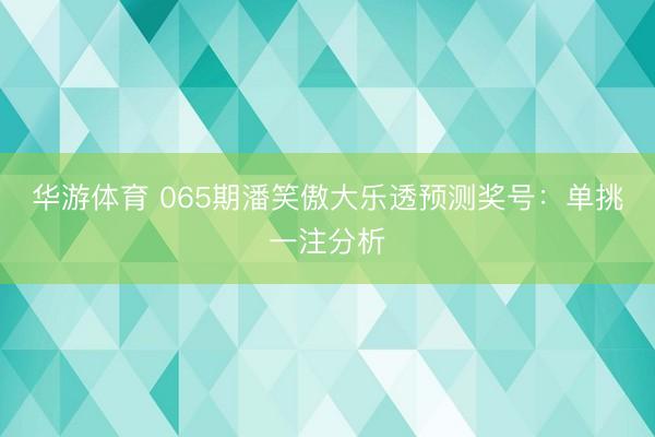 华游体育 065期潘笑傲大乐透预测奖号:单挑一注分析