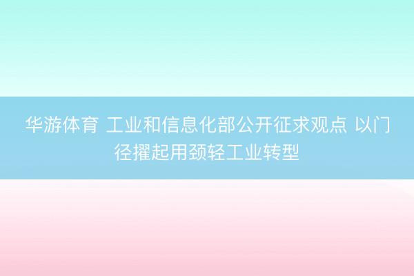 华游体育 工业和信息化部公开征求观点 以门径擢起用颈轻工业转型