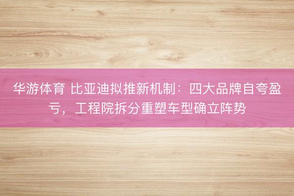 华游体育 比亚迪拟推新机制:四大品牌自夸盈亏,工程院拆分重塑车型确立阵势